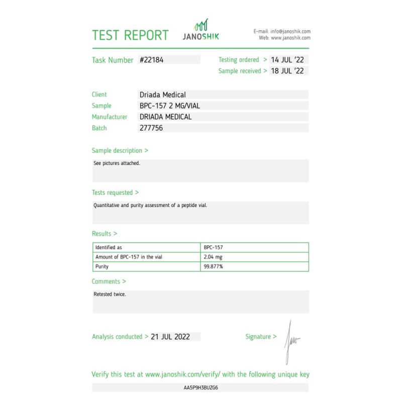 BPC-157 Driada Medical 10 mg/vial + Woda Sterylna – Najwyższa Jakość dla Pełnej Regeneracji