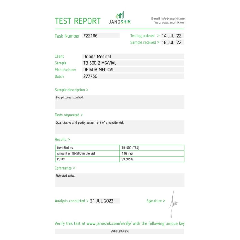 TB500 2mg Driada Medical – Pure Thymosine Beta-4 voor Geavanceerd Herstel