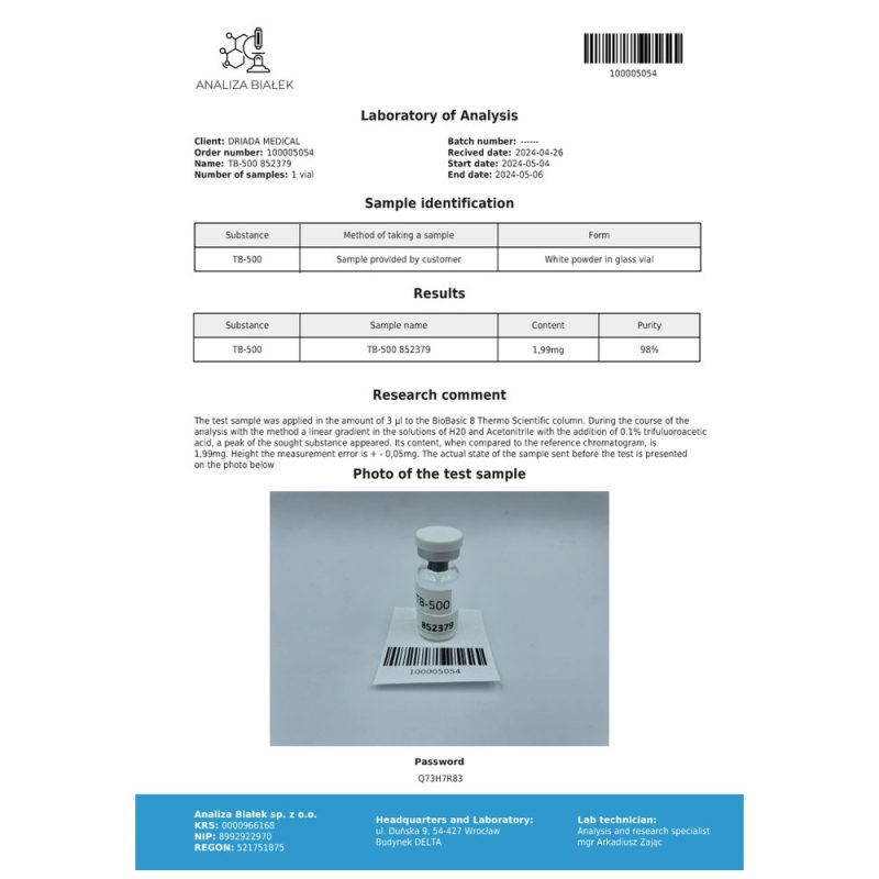 TB500 2mg Driada Medical – Pure Thymosine Beta-4 voor Geavanceerd Herstel