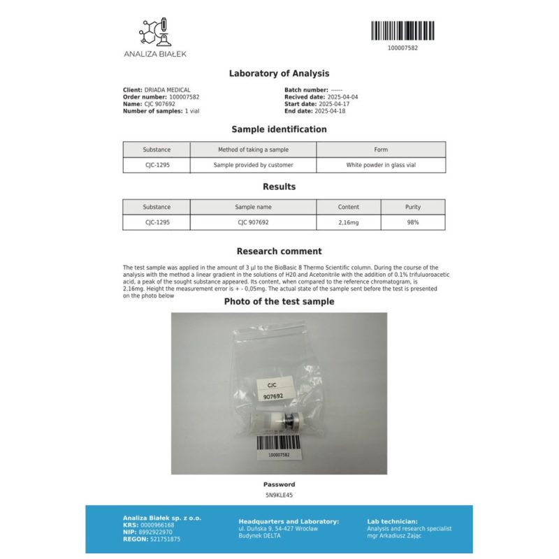CJC-1295 con DAC Driada Medical (2mg/vial + Agua)