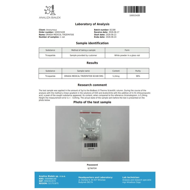 Tirzepatide Driada Medical 5mg/vial + Eau Stérile