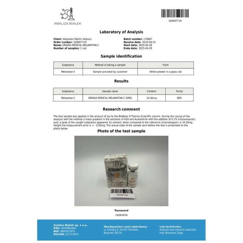 Melanotan 2 Driada Medical 10 мг (с бактериостатической водой)