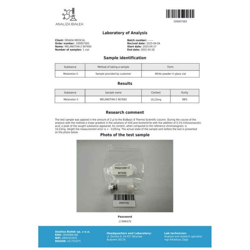 Melanotan 2 Driada Medical 10 мг (с бактериостатической водой)