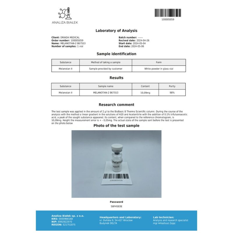 Melanotan 2 Driada Medical 10 мг (с бактериостатической водой)