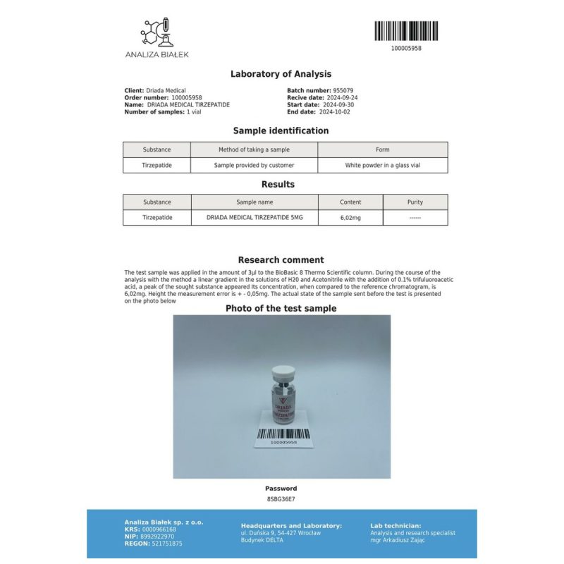 Tirzepatide Driada Medical 10mg/vial + Water